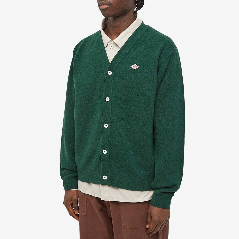 Danton Men's Logo Lambswool Cardigan in Green Danton