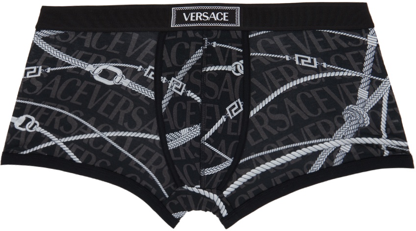 Versace Underwear Black Greek Band Boxer Briefs Versace Underwear
