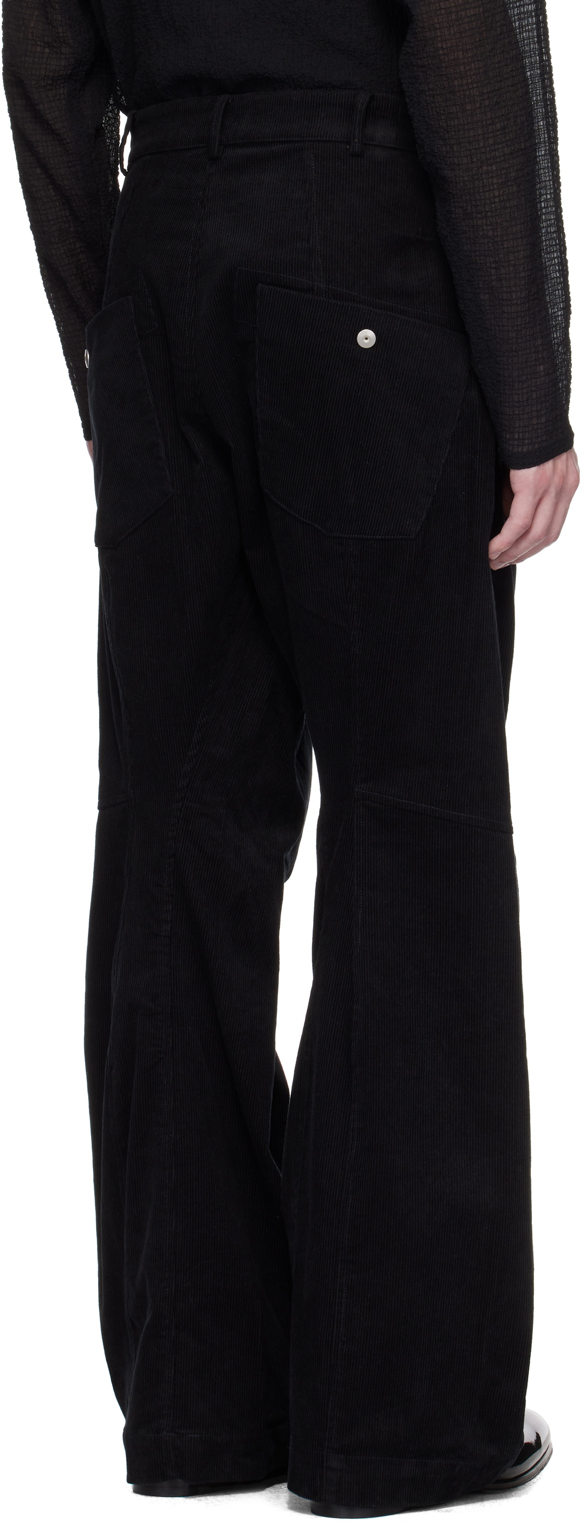 Omar Afridi Black Knee Darted Flare Micro Cord Trousers