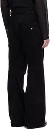 Omar Afridi Black Knee Darted Flare Micro Cord Trousers