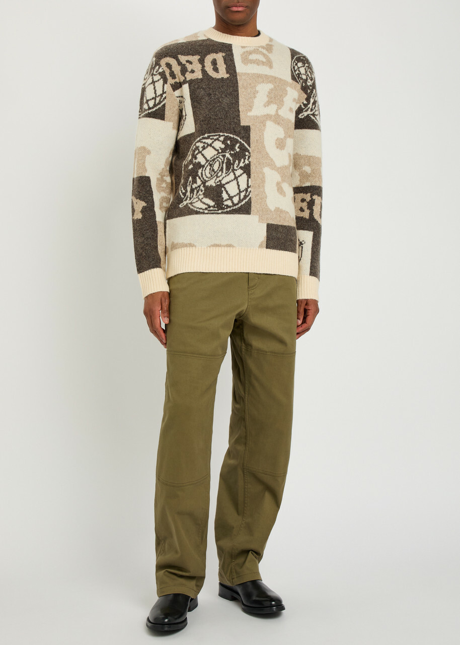 Les Deux Globe Jacquard Knit Jumper Sand