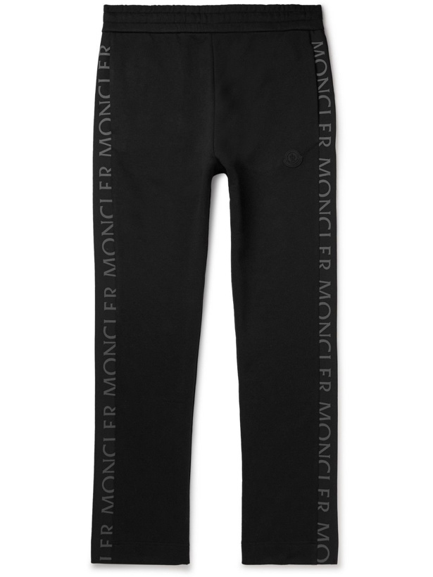 Photo: Moncler - Slim-Fit Logo-Print Shell-Trimmed Cotton-Jersey Sweatpants - Black