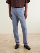 Mr P. - Straight-Leg Pleated Wool, Silk and Linen-Blend Suit Trousers - Blue