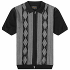 Beams Plus Men's Zip Stripe Polo Shirt Knit in Black