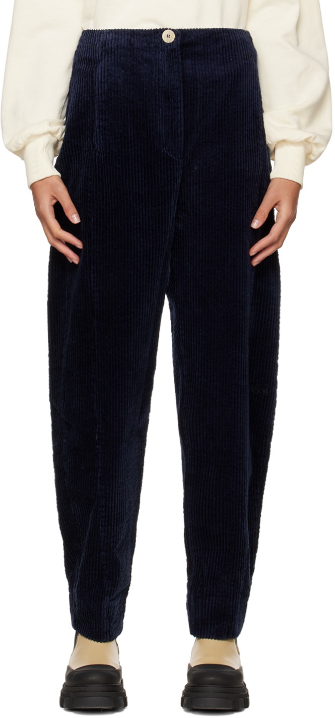 GANNI Navy Embroidered Trousers GANNI