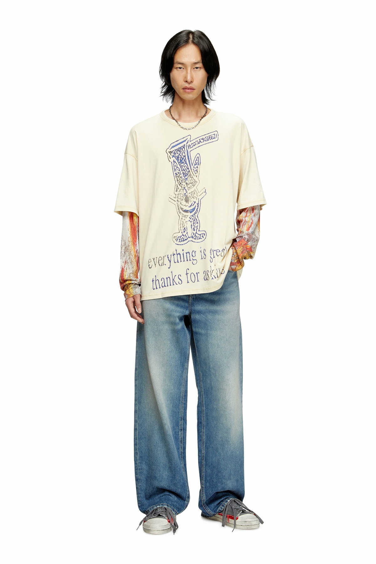 Diesel Long-sleeve T-shirt with layered effect - T-Shirts Mens in 
