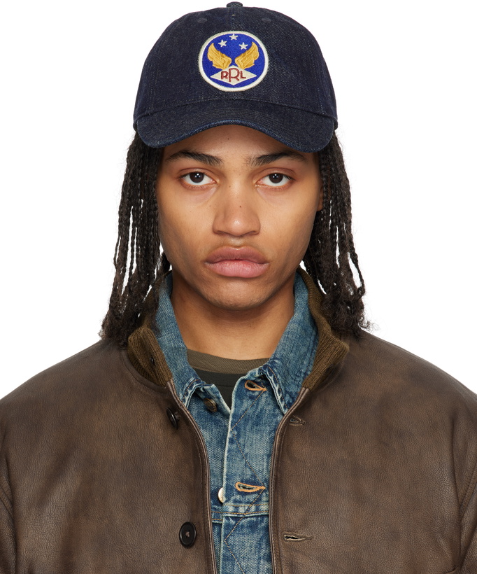 Photo: RRL Navy Winged-Logo Denim Ball Cap