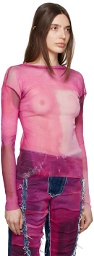 Paula Canovas Del Vas Pink Semi-Sheer Long Sleeve T-Shirt