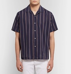 Gitman Vintage - Camp-Collar Striped Cotton and Silk-Blend Shirt - Men - Navy