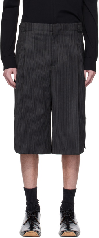 Photo: Mugler Gray Pinstripe Pierced Tailored Shorts