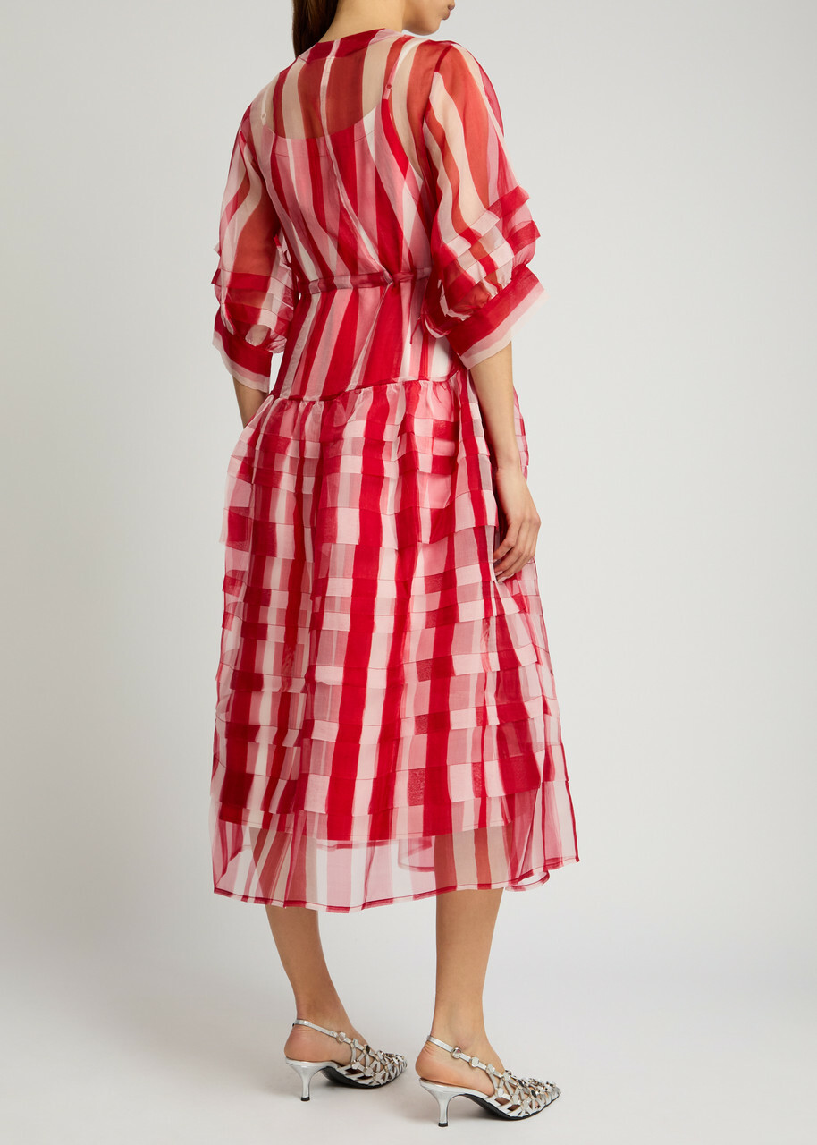 Lovebirds Rachel Striped Chiffon Midi Dress Pink
