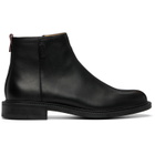 Hugo Black Leather Logo Trim Boots