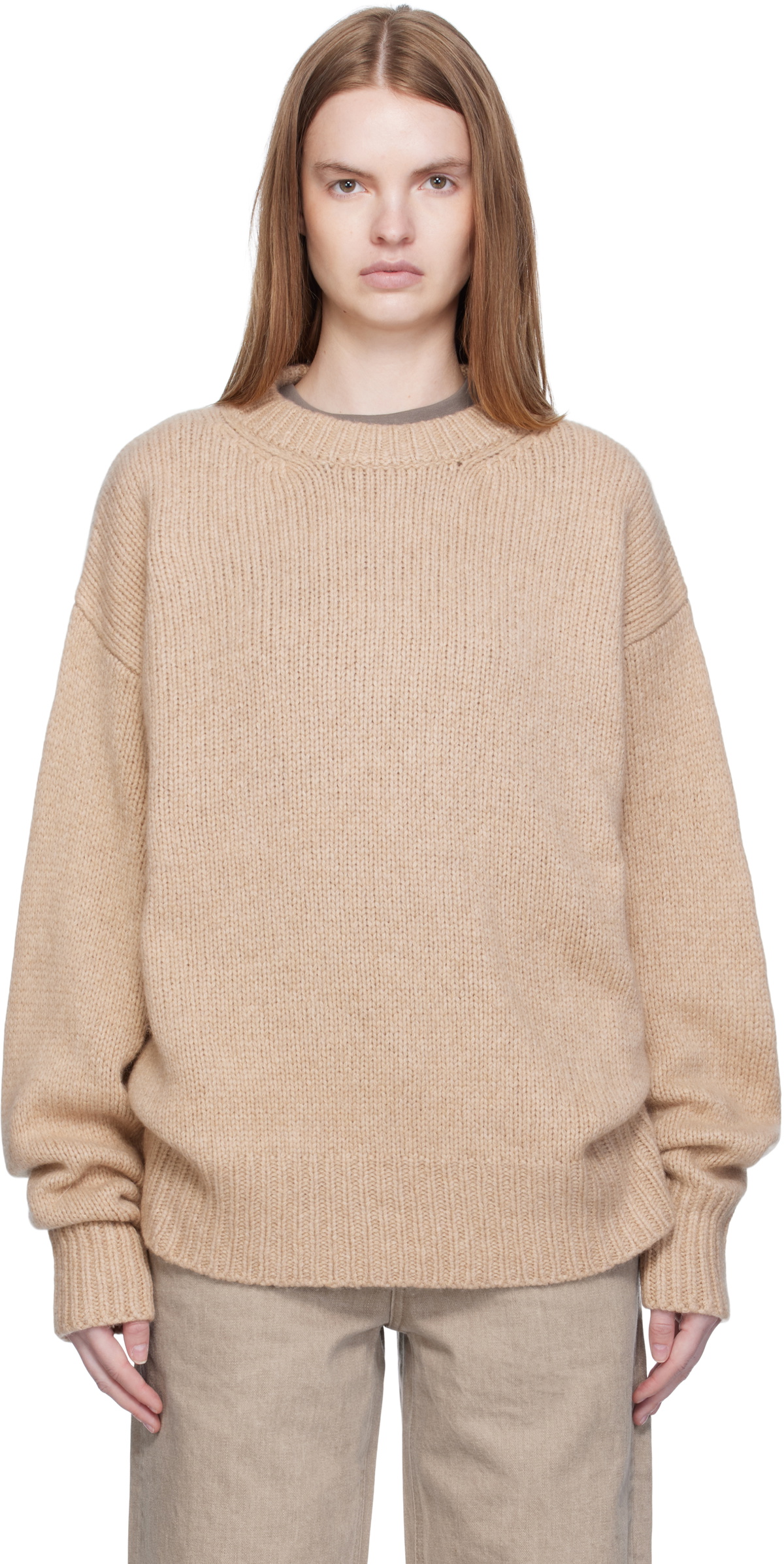 Arch The Beige Crew Neck Oversized Sweater