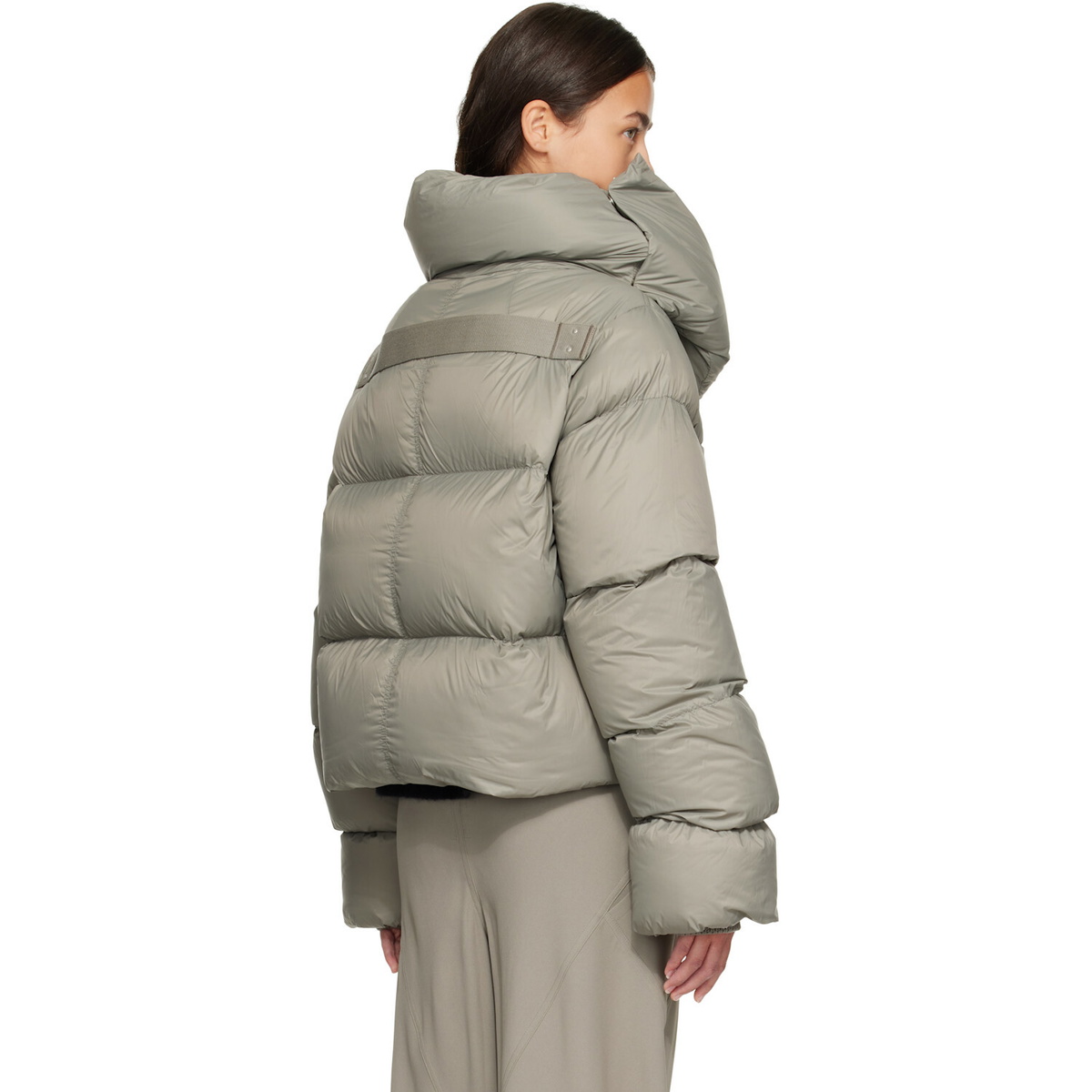 Rick Owens Gray Tower Funnel Neck Down Jacket