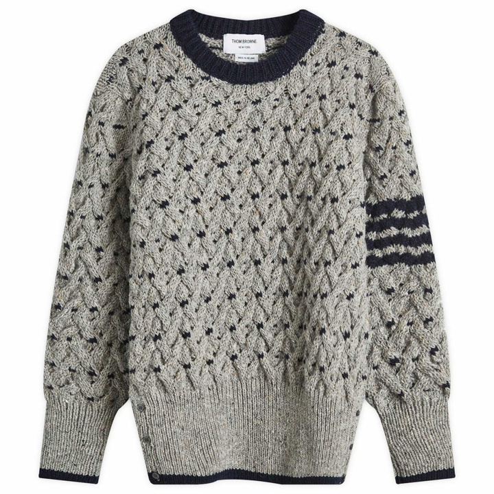 Photo: Thom Browne Men's Cerw Neck Cable Knit in Light Grey