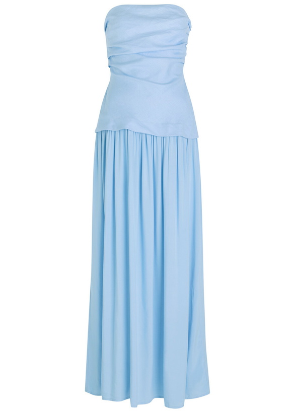 Photo: Faithfull The Brand Hedy Draped Linen and Jersey Maxi Dress Light Blue