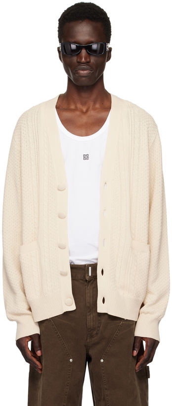 Photo: Givenchy Beige 4G Cable-Knit Cardigan