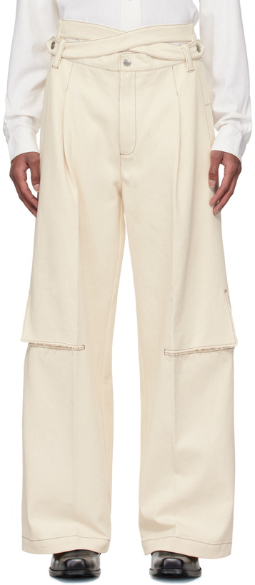 Photo: NULLUS White Intertwined Belt Tailored Carved Denim Trousers