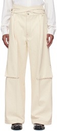 NULLUS White Intertwined Belt Tailored Carved Denim Trousers