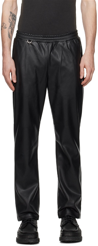 Photo: SOPHNET. Black Standard Easy Faux-Leather Trousers