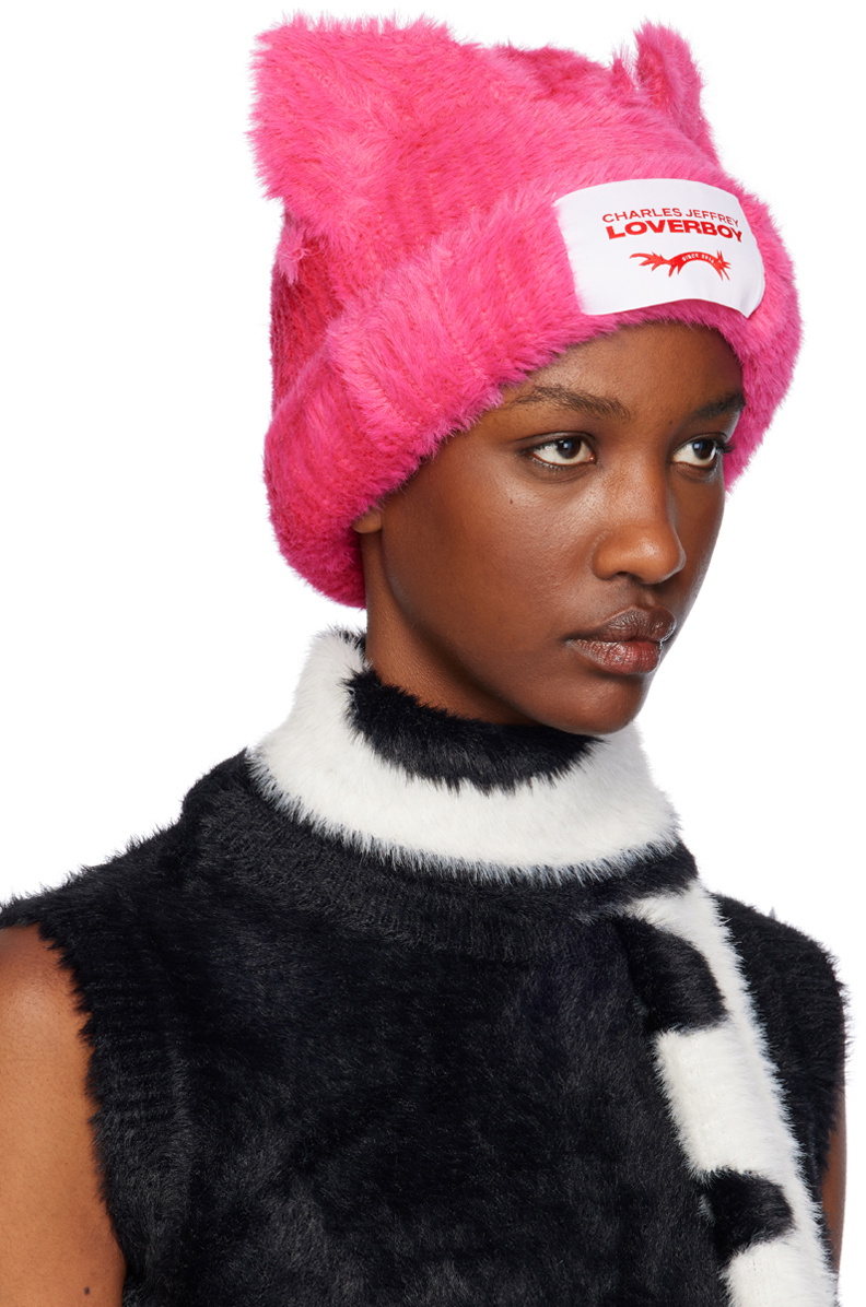 Charles Jeffrey LOVERBOY Pink Fluffy Chunky Ears Beanie