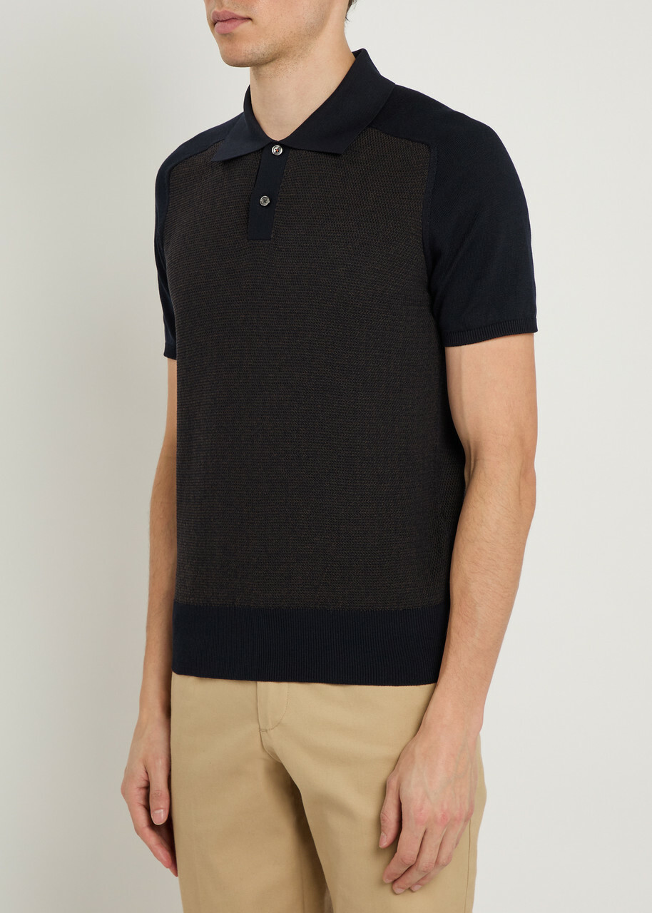 Tods Panelled Ribbed Silk and Cotton-blend Polo Shirt Navy
