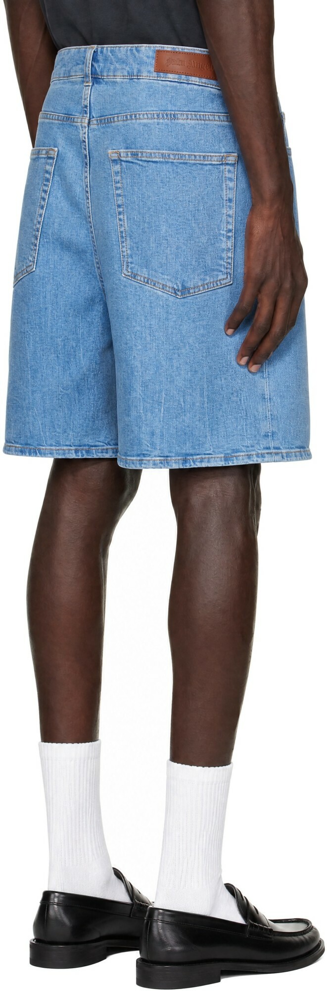 Palm Angels Blue Splitted Curved Logo Shorts