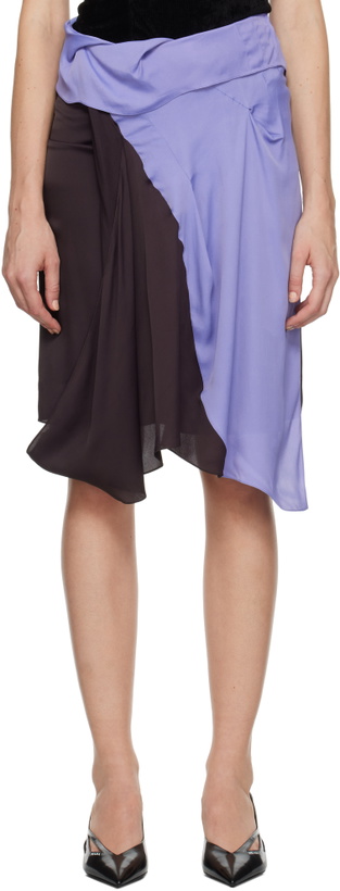 Photo: Kiko Kostadinov Brown & Purple Kukri Draped Midi Skirt