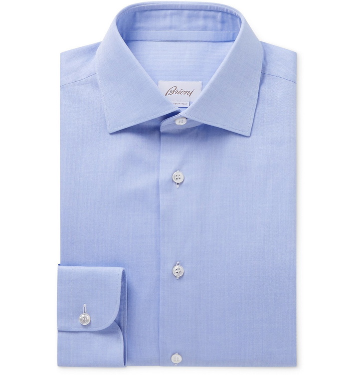 Photo: BRIONI - William Slim-Fit Herringbone Cotton Shirt - Blue