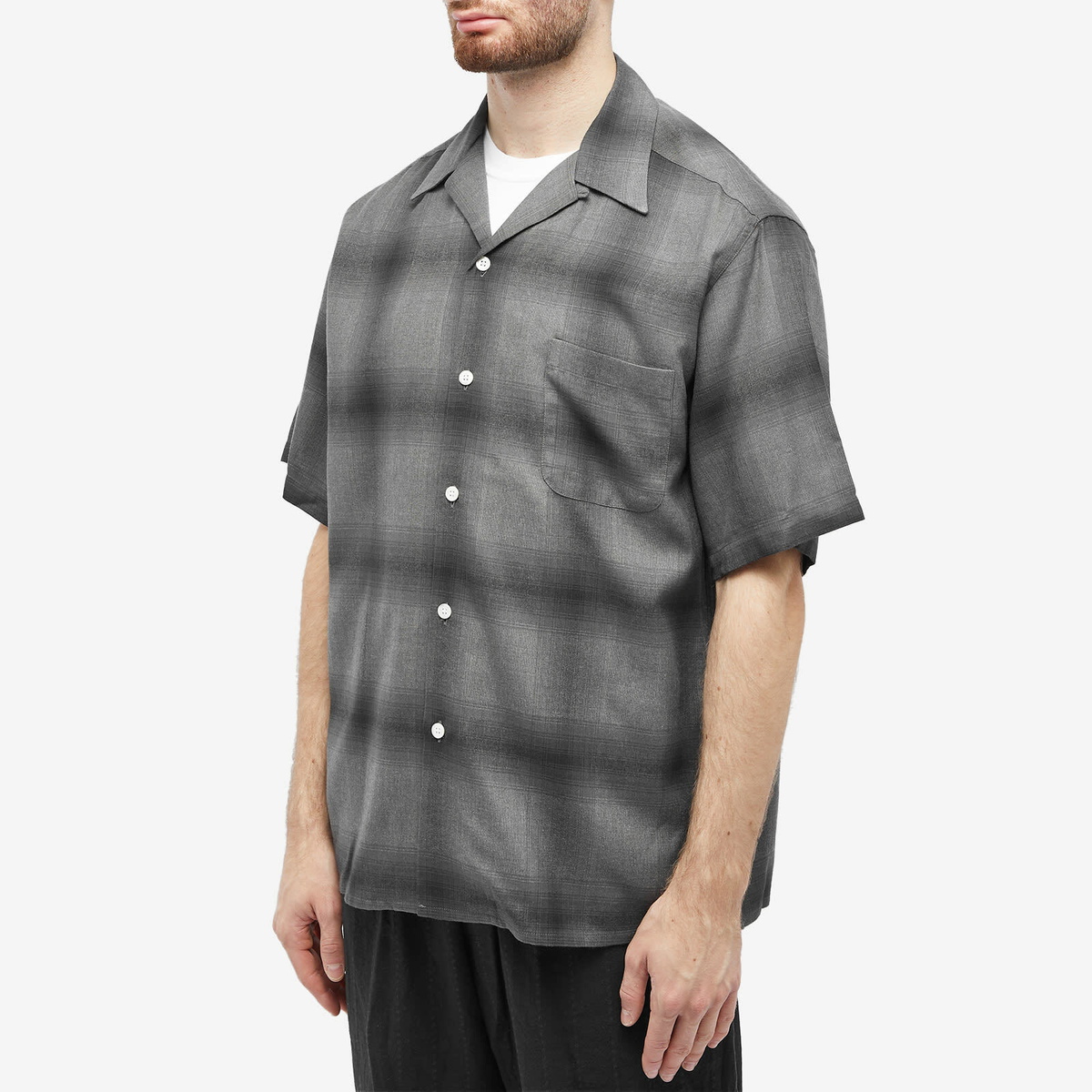 Wacko Maria Men's Short Sleeve Type 2 Ombre Check Open Collar Shir in  Gray/Black