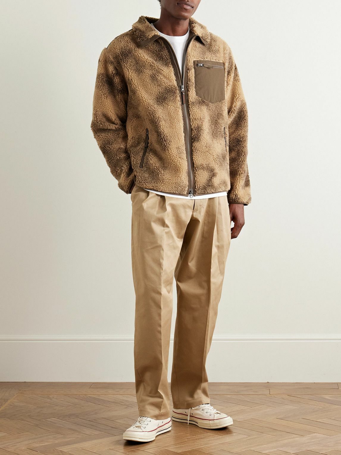 Corridor - Oak Shell-Trimmed Printed Fleece Jacket - Brown