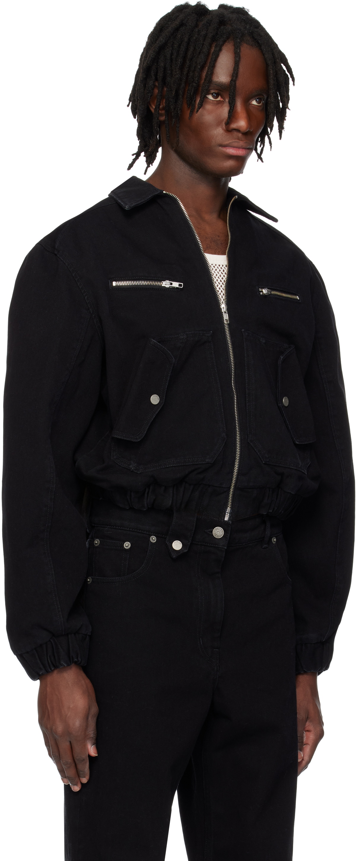 EGONlab Black Lining Denim Bomber Jacket