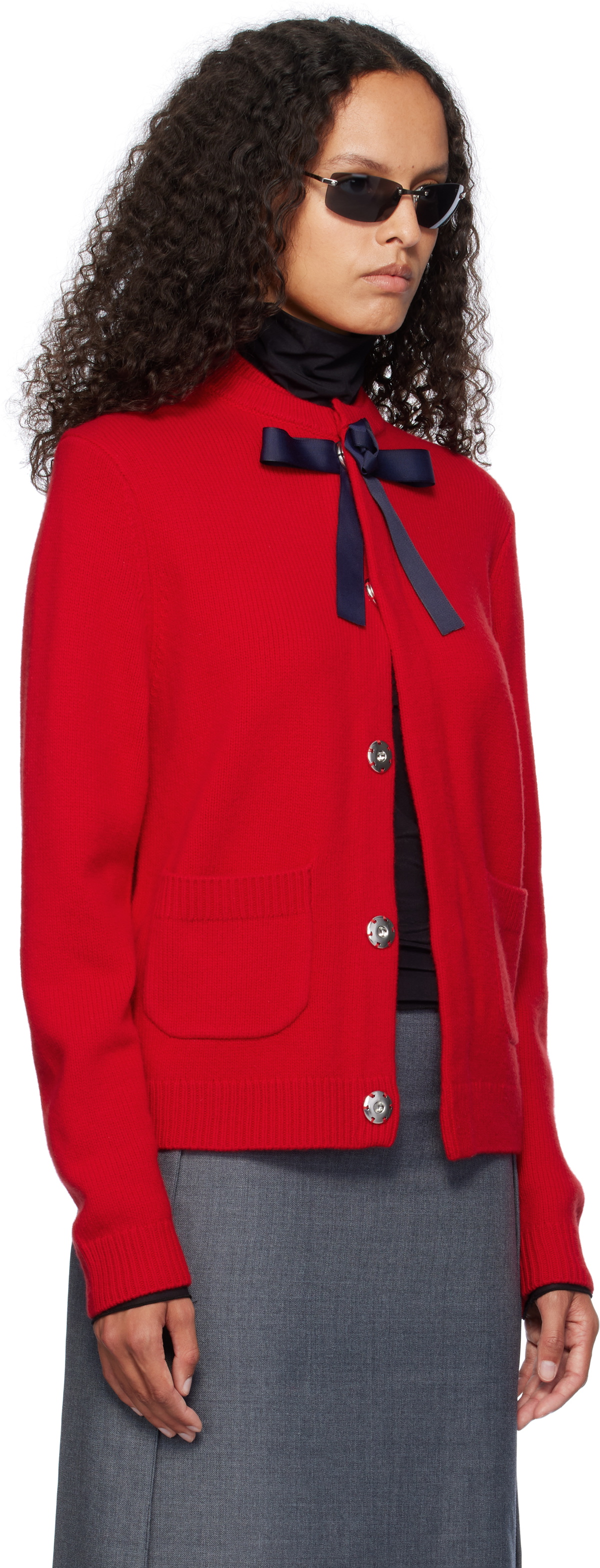 AO Yes Red Ribbon Tie Cardigan