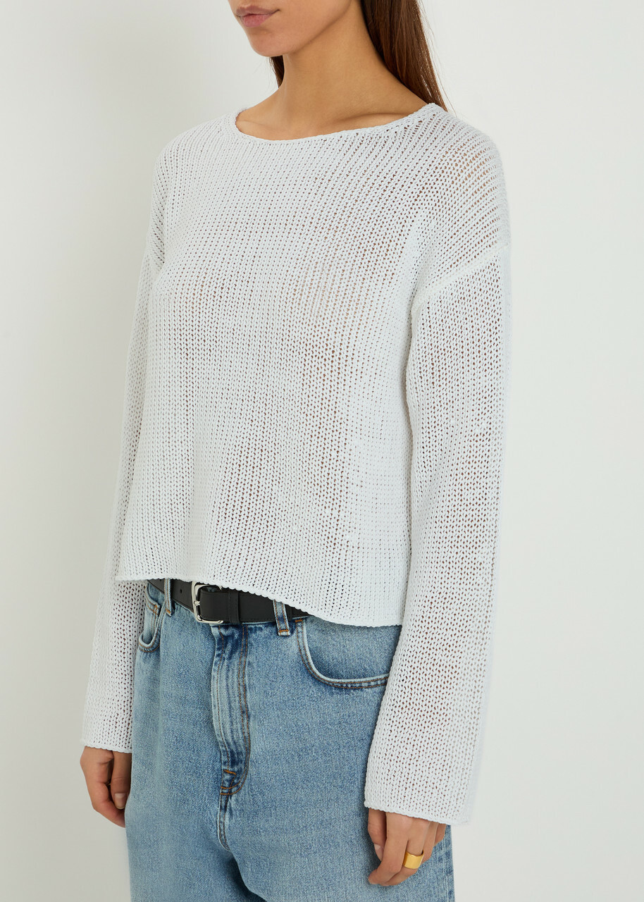Vince Open-knit Cotton-blend Jumper White