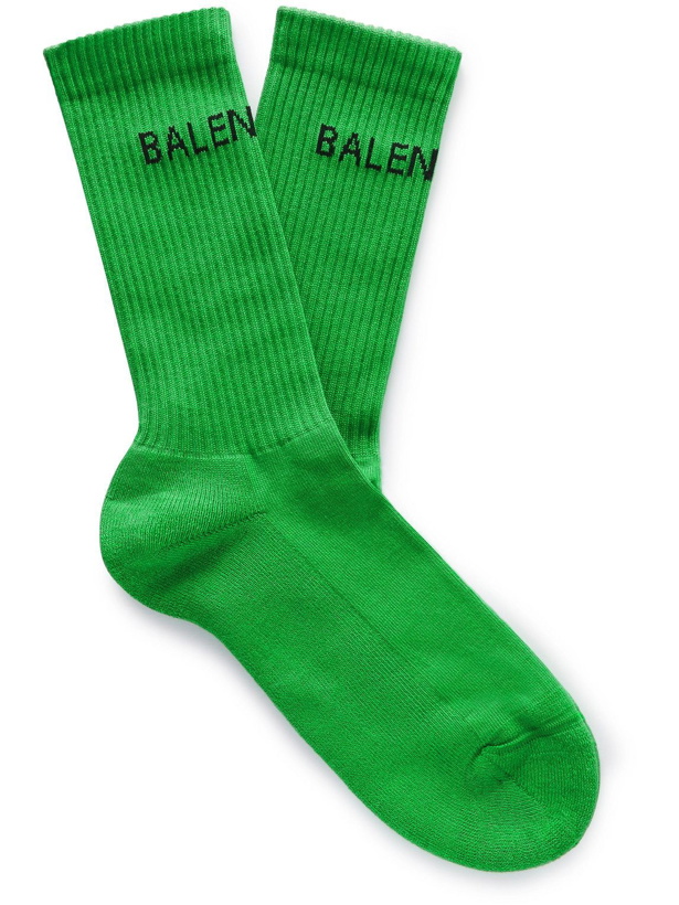 Photo: Balenciaga - Logo-Jacquard Ribbed Cotton-Blend Socks - Green