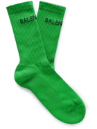 Balenciaga - Logo-Jacquard Ribbed Cotton-Blend Socks - Green