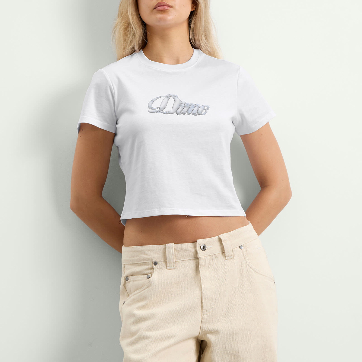 Dime Women's Cursive Denim T-Shirt in White
