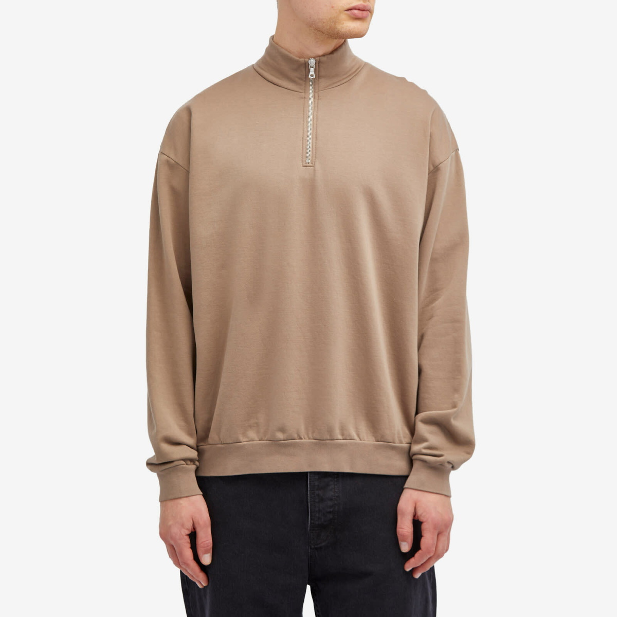 Auralee Men's Quarter Zip Sweat in Gray Beige Auralee