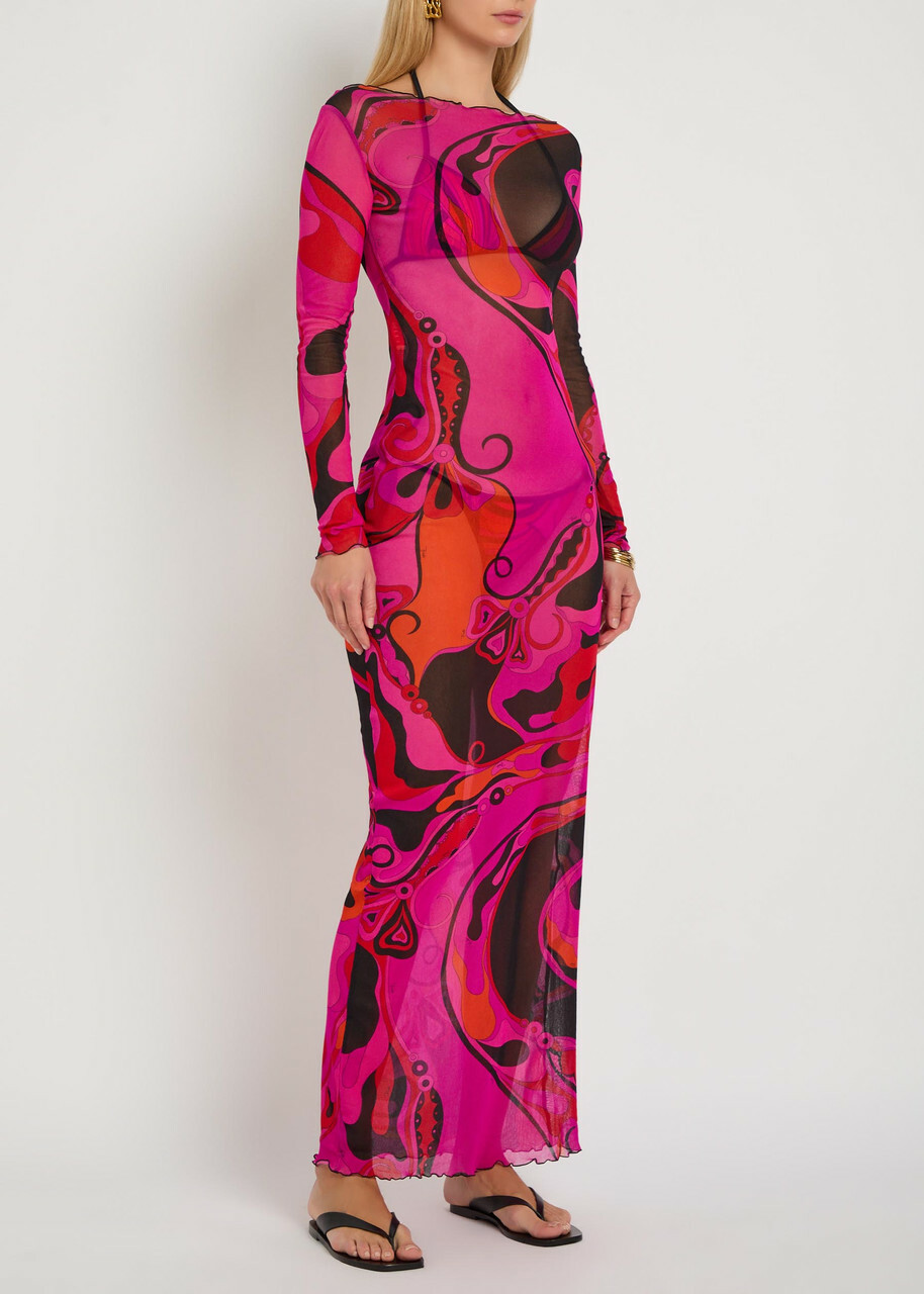 Pucci Printed Stretch-tulle Maxi Dress Pink