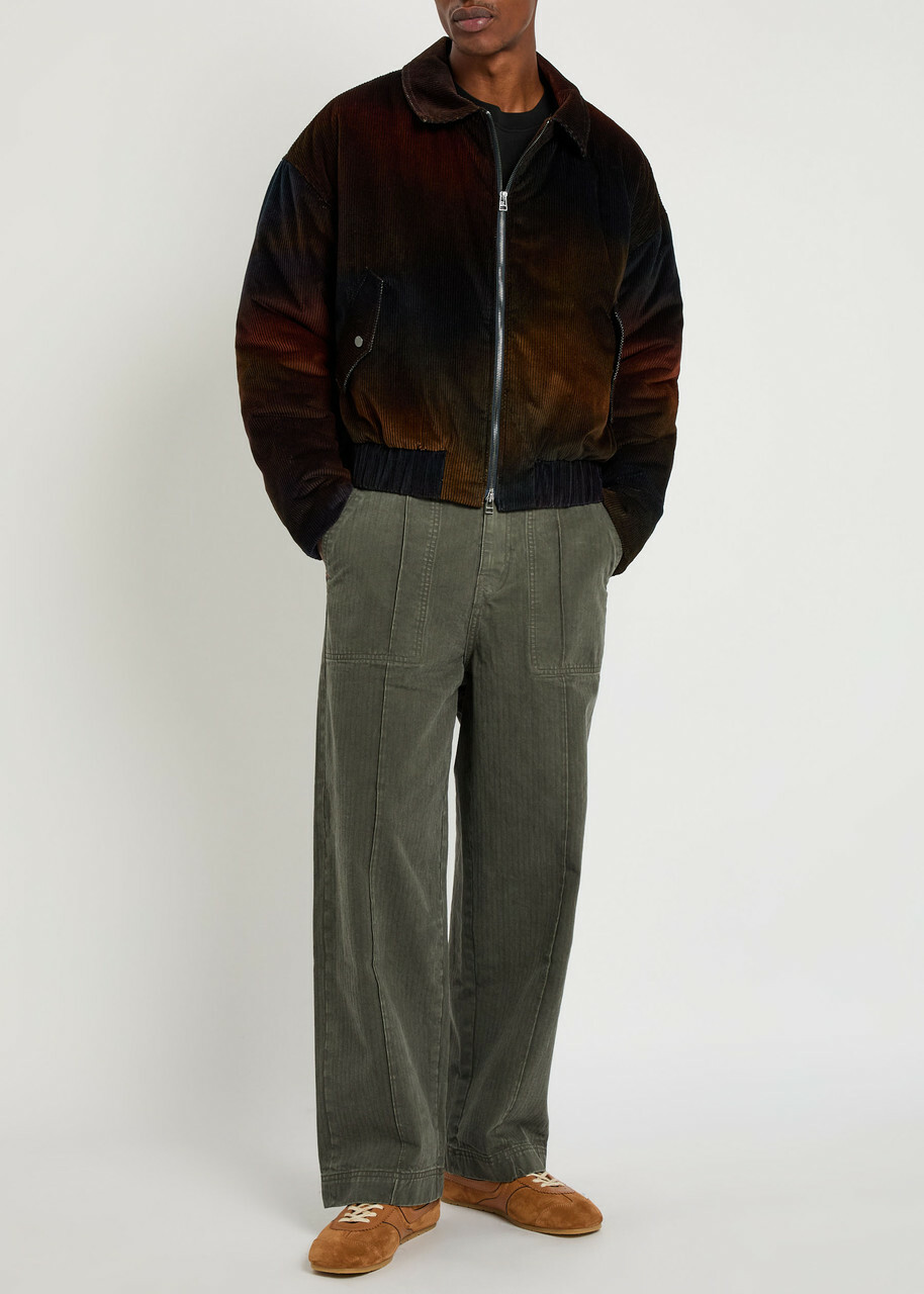 The Elder Statesman Dundy Herringbone Cotton Trousers Dark Grey
