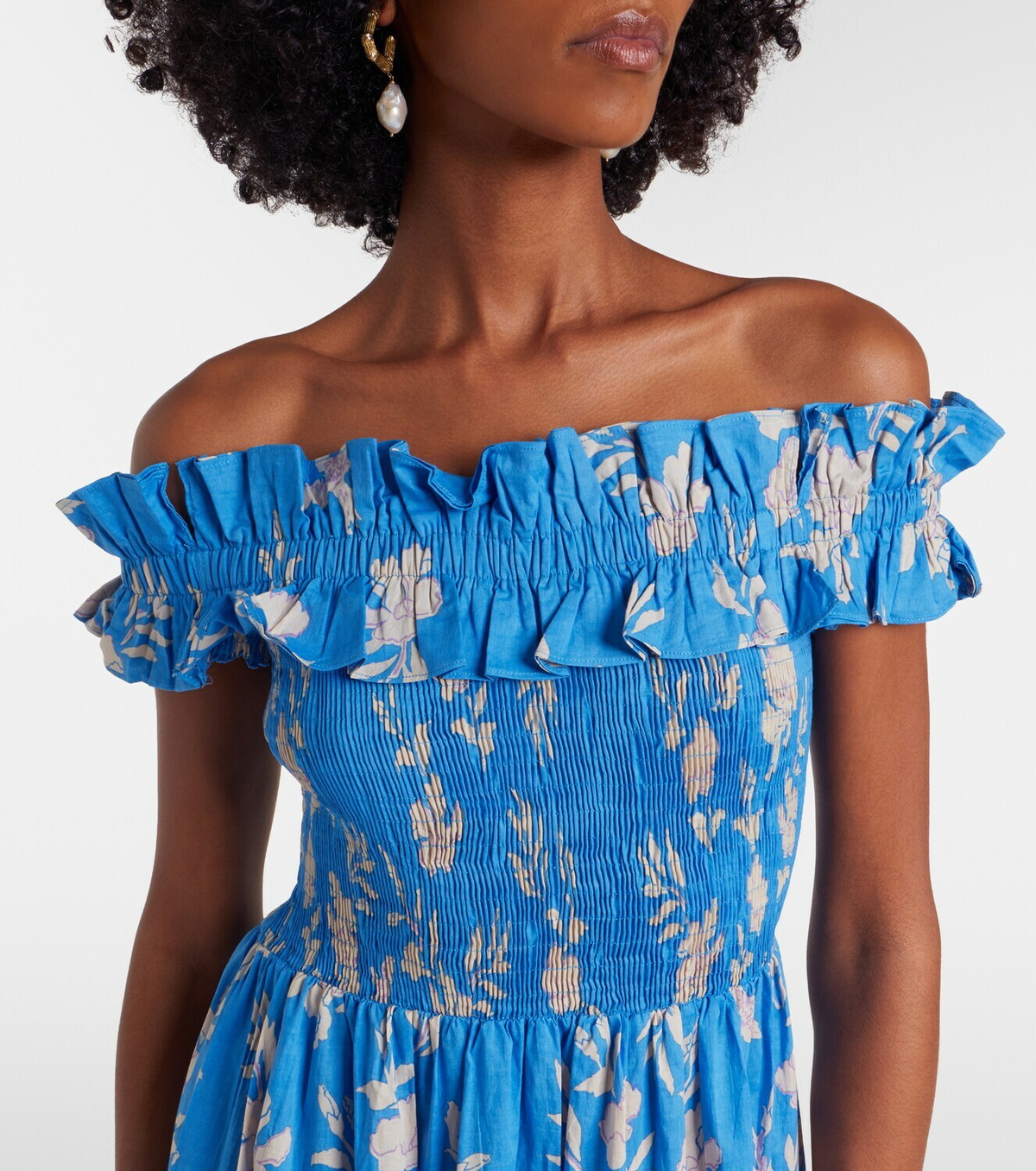 Poupette St Barth Suzanne shirred cotton muslin maxi dress
