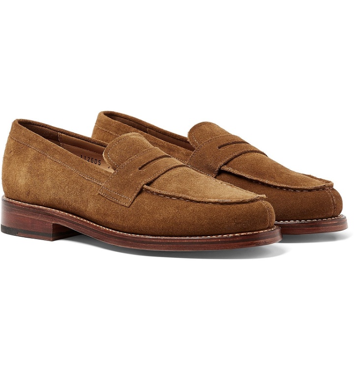 Photo: Grenson - Peter Brushed-Suede Penny Loafers - Brown
