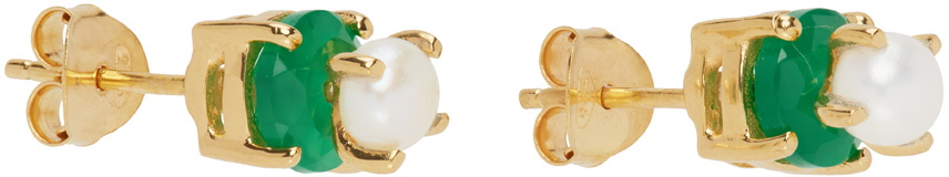 VEERT Gold Onyx Pearl Stud Earrings