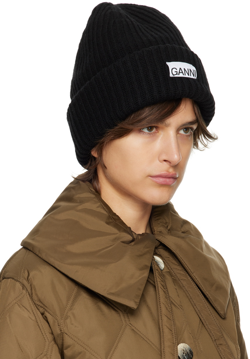 GANNI Black Rib Beanie GANNI