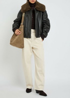 Lemaire Quilted Leather Jacket Dark Brown