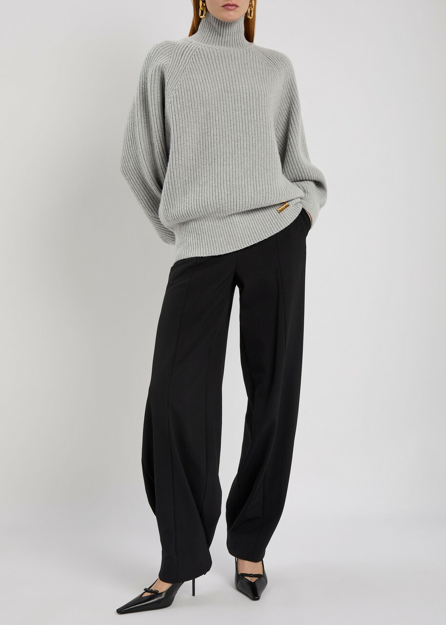 Balmain Batwing Ribbed Wool Jumper Grey