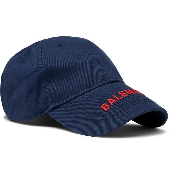 Photo: Balenciaga - Logo-Embroidered Cotton-Twill Baseball Cap - Men - Navy