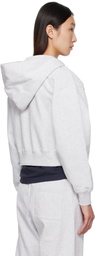 Sporty & Rich Gray 'NY Health Club' Cropped Zip Sports Hoodie