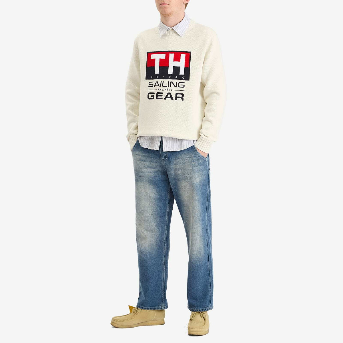 Tommy Jeans Men's Gi Sailing Crewneck Knit Sweater in White
