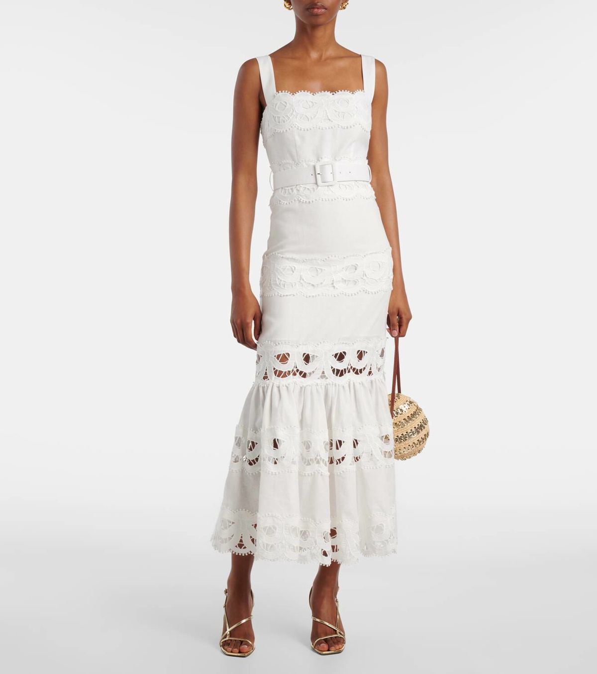 Self-Portrait Lace-trimmed linen and cotton midi dress Self-Portrait